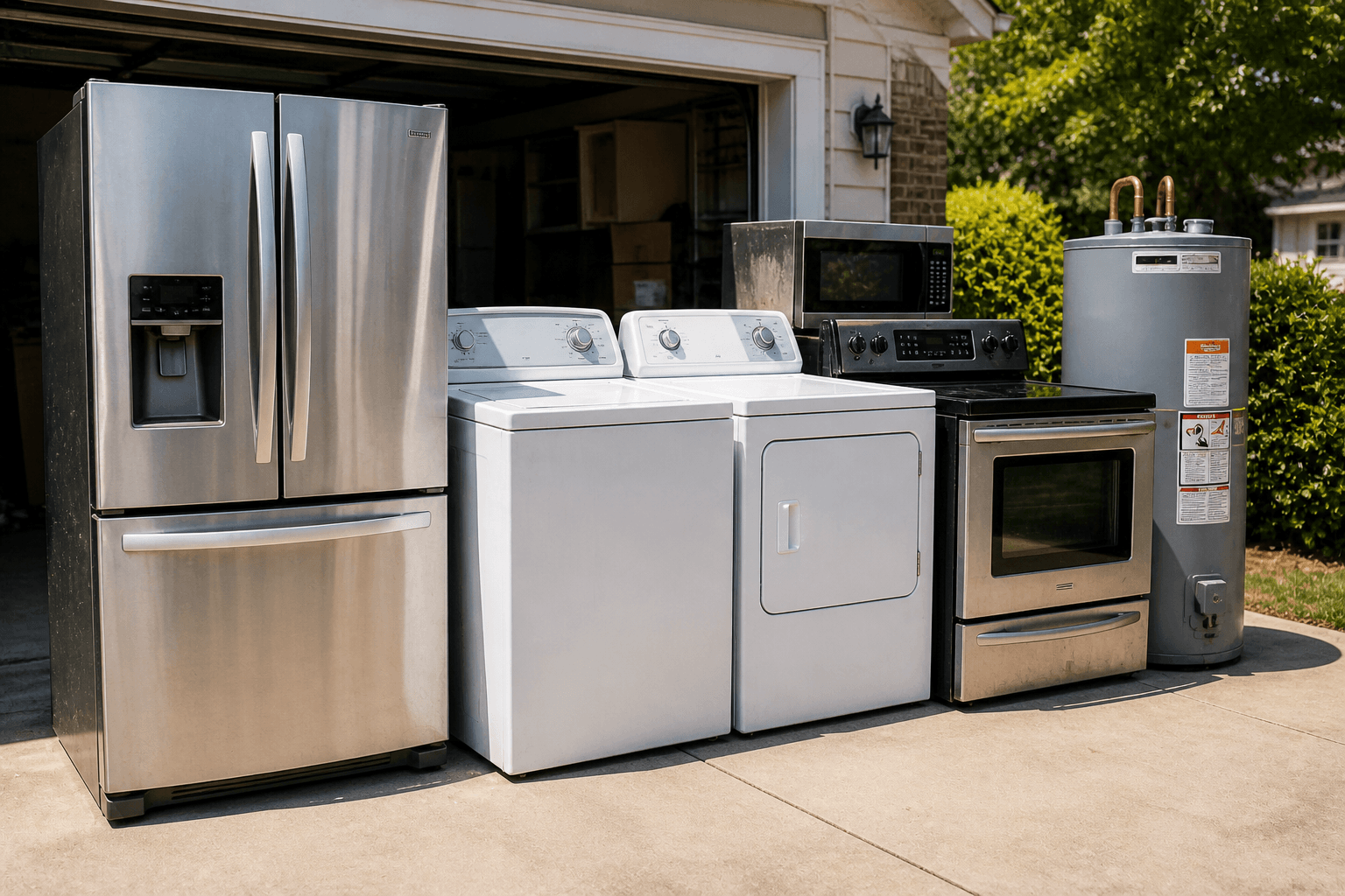 Appliance removal service collecting refrigerators, washers, dryers, ovens, and water heaters for disposal